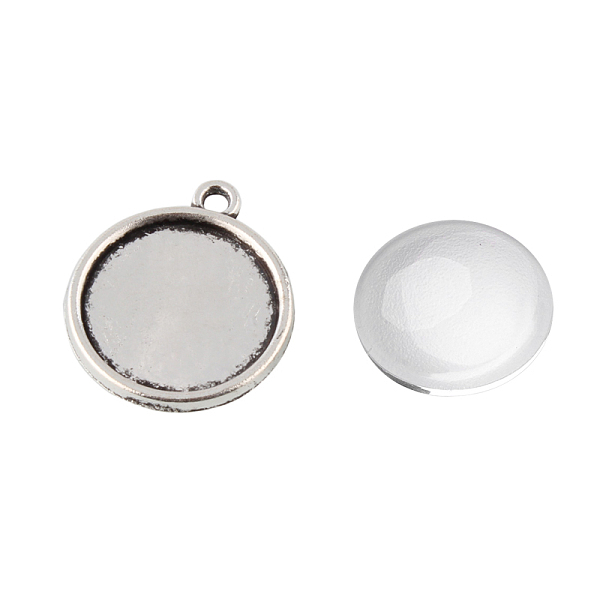

PandaHall Pendant Making Sets, with Alloy Pendant Cabochon Settings and Glass Cabochons, Flat Round, Antique Silver, Tray: 16mm, 22x19x3mm...