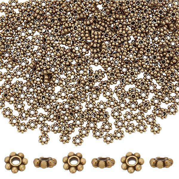 

PandaHall PH 300pcs 6mm Flower Spacer Beads, Antique Bronze Alloy Daisy Spacers Snowflake Loose Beads Floral Metal Jewelry Spacers for DIY...