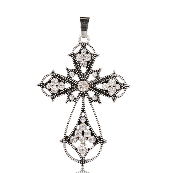 

PandaHall Alloy Latin Cross Clenched Large Gothic Big Pendants, with Rhinestone, Antique Silver, 53x37x4mm, Hole: 4x7mm Alloy+Rhinestone..., Clear