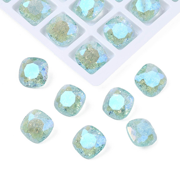 

PandaHall Glass Rhinestone Cabochons, Nail Art Decoration Accessories, Faceted, Square, Sky Blue, 10x10x5mm Glass Square