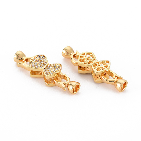 

PandaHall Brass Micro Pave Clear Cubic Zirconia Fold Over Clasps, Nickel Free, Bowknot, Real 18K Gold Plated, 9.5x15x7mm, Clasp...
