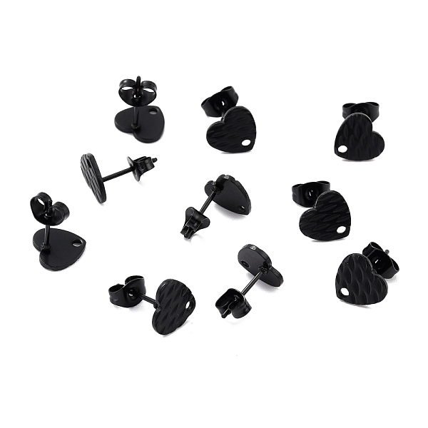 

PandaHall 304 Stainless Steel Stud Earring Findings, with Ear Nuts, Textured Heart, Electrophoresis Black, 12x9mm, Hole: 1.4mm, Pin: 0.7mm...