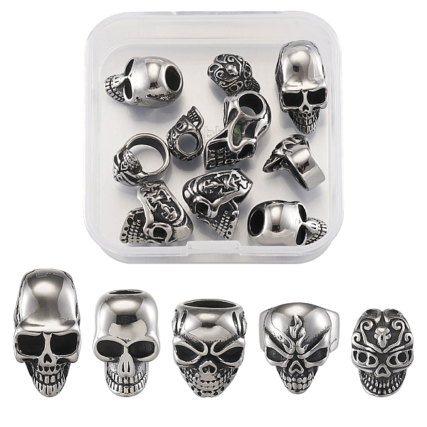 

PandaHall 304 Stainless Steel European Beads, Large Hole Beads, Skull Head, Antique Silver & Stainless Steel Color, 54x53x20mm, 10pcs/box...