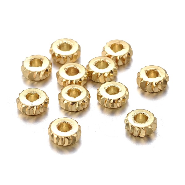 

PandaHall Brass Spacer Beads, Long-lasting Plated, Fancy Cut, Flat Round, Golden, 5x2mm, Hole: 1.8mm Brass Flat Round
