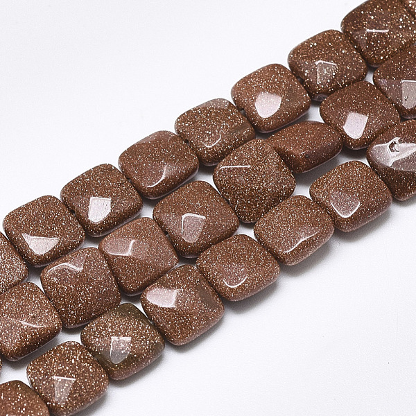 

PandaHall Synthetic Goldstone Beads Strands, Faceted, Square, 8~8.5x8~8.5x5mm, Hole: 1mm, about 25pcs/strand, 8.0'' Goldstone Square