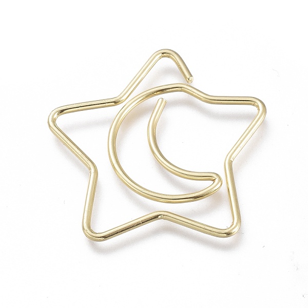 

PandaHall Star & Moon Shape Iron Paperclips, Cute Paper Clips, Funny Bookmark Marking Clips, Light Gold, 24x24x1mm Iron