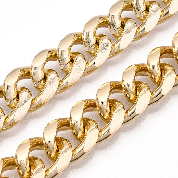 

PandaHall Aluminum Curb Chains, Diamond Cut Cuban Link Chains, Unwelded, Light Gold, 16.5x13x4mm Aluminum