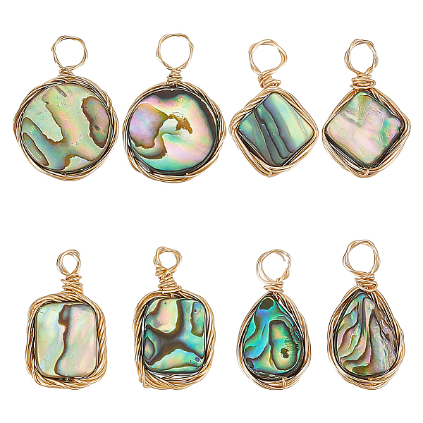 

PandaHall ARRICRAFT 8Pcs 4 Styles Natural Abalone Shell/Paua Shell Pendants, with Eco-Friendly Copper Wire Wrapped, Teardrop & Flat Round &...