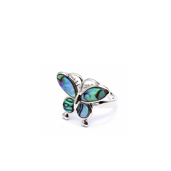 

PandaHall Natural Paua Shell Adjustable Ring, Platinum Alloy Ring, Butterfly, 15x19mm Paua Shell Butterfly