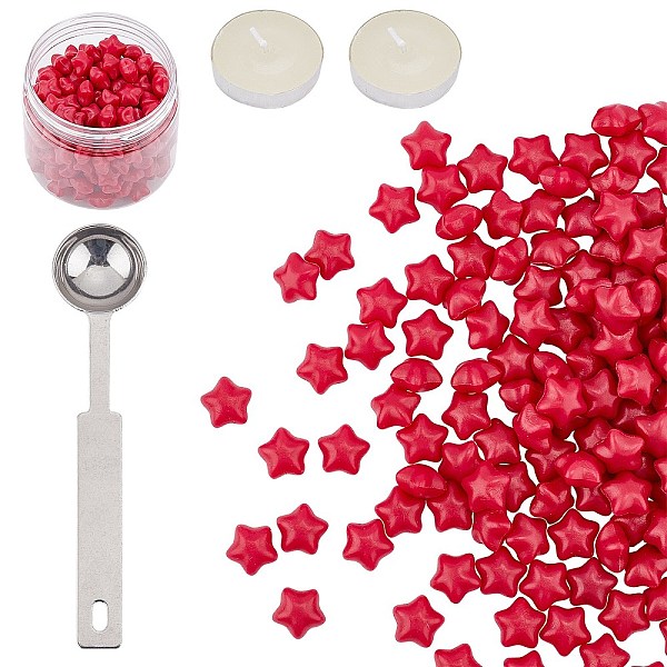 

PandaHall CRASPIRE DIY Scrapbook Crafts, Including Star Sealing Wax Particles, Stainless Steel Spoons, Column Sponge Mat and Candles, Red...
