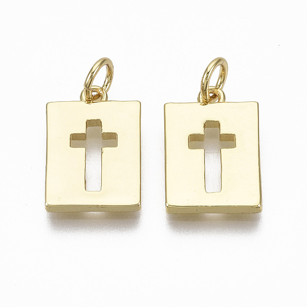 

PandaHall Brass Pendants, with Jump Ring, Rectangle with Cross, Nickel Free, Real 18K Gold Plated, 15.5x10.5x2mm, Hole: 3mm Brass Rectangle