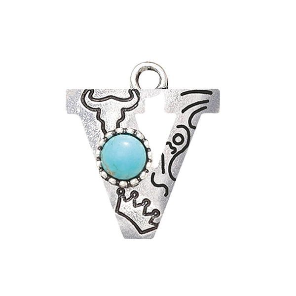 

PandaHall Synthetic Turquoise Pendants, with Alloy Findings, Letter V, 21x28mm Synthetic Turquoise Letter V