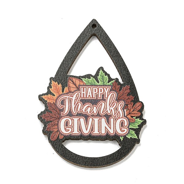 

PandaHall Wood Pendants, Thanksgiving Theme, Black, Word, 54.5x38.5x2.5mm, Hole: 2mm Wood Word Black