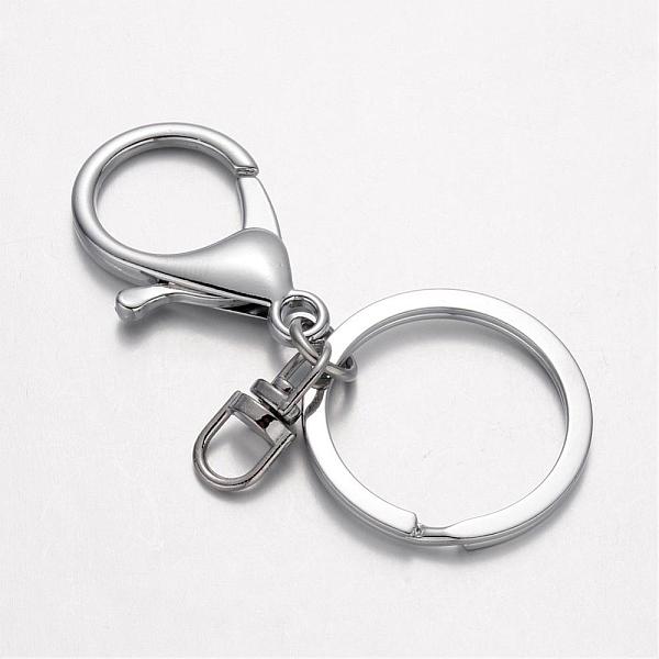 Alloy Split Key Rings, Keychain Clasp Findings, Platinum, 66mm