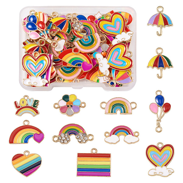 

PandaHall DIY Rainbow Color Pride Jewelry Making Finding Kit, Including 48pcs 12 style Heart & Umbrella & Flower & Balloon Alloy Enamel..., Multicolor
