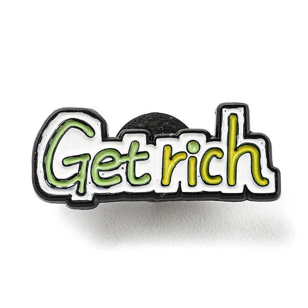 

PandaHall Eye-catching Enamel Pins, Black Alloy Brooch for Backpack Clothing, Word Get Rich, Yellow Green, 12.5x30x1mm Alloy+Enamel Word