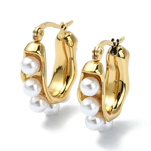 

PandaHall Ion Plating(IP) 304 Stainless Steel Hoop Earrings, with Plastic Pearl, Golden, 24.5~25x7mm 304 Stainless Steel Ring White