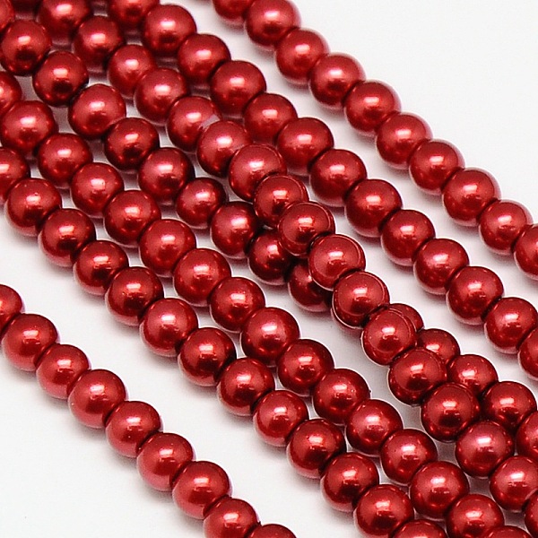 

PandaHall Eco-Friendly Dyed Glass Pearl Round Bead Strands, Cotton Cord Threaded, Red, 4~4.5mm, Hole: 0.7~1.1mm, about 104pcs/strand, 15...