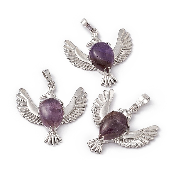 

PandaHall Natural Amethyst Pendants, Bird Charms, with Platinum Tone Brass Findings, Cadmium Free & Nickel Free & Lead Free...