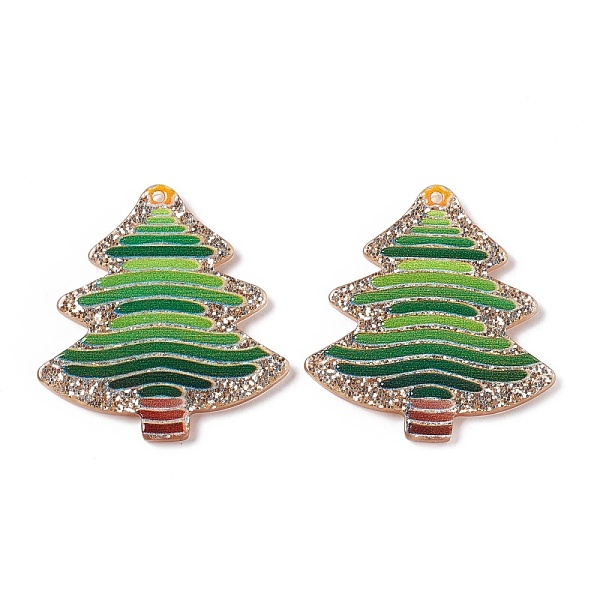 

PandaHall Christmas Printed Acrylic Pendants, with Glitter Powder, Tree, Green, 38.5x36.5x2~2.5mm, Hole: 1.4~1.5mm Acrylic Tree Green