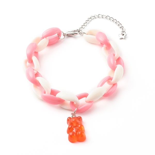

PandaHall Resin Bear Charm Bracelets, with Acrylic Cable Chains and Alloy Lobster Claw Clasps, Platinum, Coral, Inner Diameter: 2 inch(5cm)..., Red