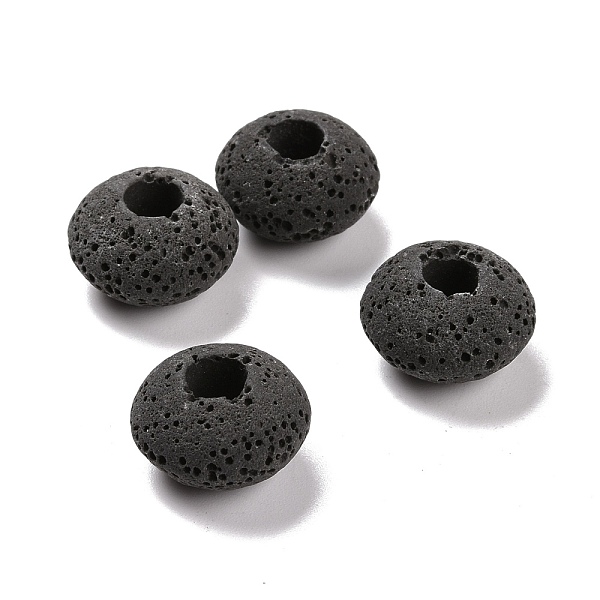 

PandaHall Natural Lava Rock European Beads, Large Hole Beads, No Metal Core, Rondelle, Black, 16x10mm, Hole: 5mm Lava Rock Rondelle Black