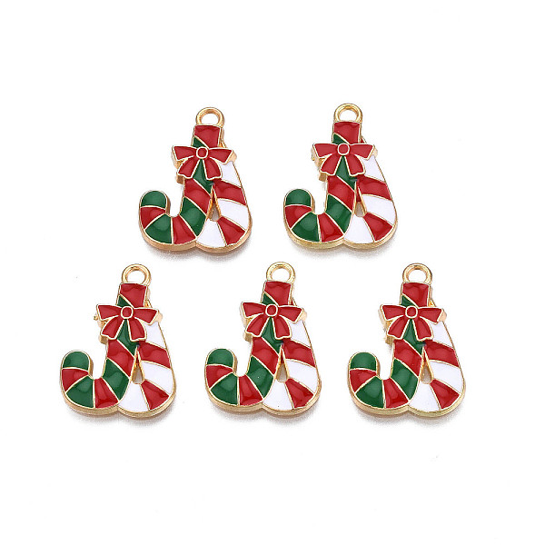 

PandaHall Rack Plating Alloy Enamel Charms, Cadmium Free & Nickel Free & Lead Free, Light Gold, Christmas Candy Cane, Dark Red, 24x16.5x2mm...