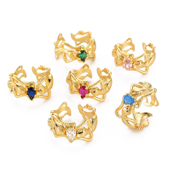 

PandaHall Lizard Real 16K Gold Plated Cuff Rings for Women, Brass Micro Pave Cubic Zirconia Open Ring, Cadmium Free & Nickel Free & Lead..., Multicolor