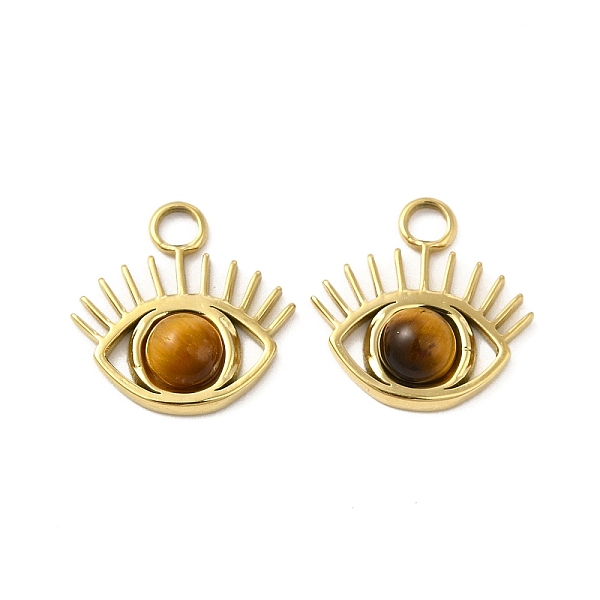 

PandaHall Natural Tiger Eye Stone Eye Charms, with Vacuum Plating Real 18K Gold Plated 201 Stainless Steel Findings, 15x14.5x3.5mm, Hole...
