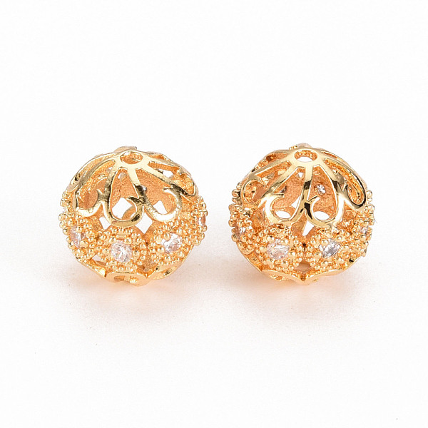 

PandaHall Hollow Brass Micro Pave Clear Cubic Zirconia Beads, Nickel Free, Round, Real 18K Gold Plated, 10x9.5mm, Hole: 1.2mm Brass+Cubic...