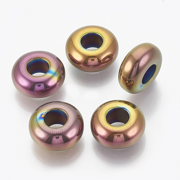 

PandaHall Electroplated Non-magnetic Synthetic Hematite Beads, Large Hole Beads, Rondelle, Rainbow Plated, 14x6mm, Hole: 6mm Non-magnetic...