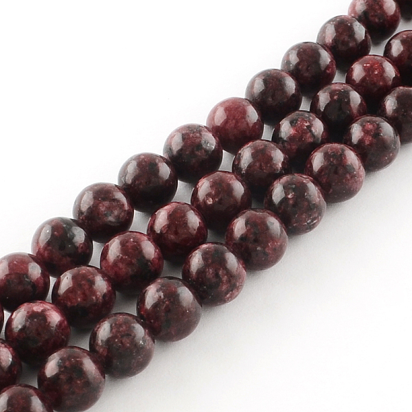 PandaHall Dyed Natural Sesame Jasper Round Beads Strands, Dark Red, 10mm, Hole: 1mm, about 38pcs/strand, 14.9 inch Sesame Jasper Round Red