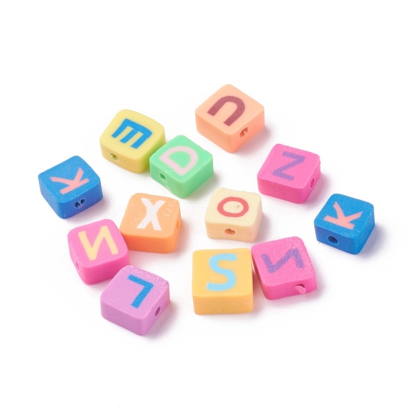 

PandaHall Handmade Polymer Clay Beads, Horizontal Hole, Square with Letter, Mixed Color, 8.5~10.5x8.5~10.5x4.3~5.3mm, Hole: 2.5mm Polymer..., Multicolor