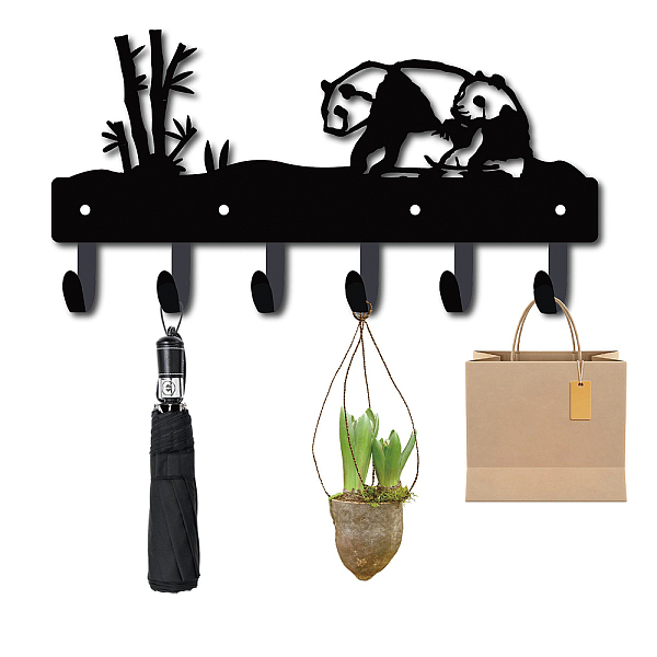 

PandaHall Iron Wall Mounted Hook Hangers, Decorative Organizer Rack with 6 Hooks, for Bag Clothes Key Scarf Hanging Holder, Pandas and...