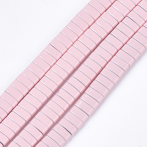 

PandaHall Spray Painted Non-magnetic Synthetic Hematite Multi-Strand Links, Two Hole Carrier Beads, For Tile Elastic Bracelets Making..., Pink