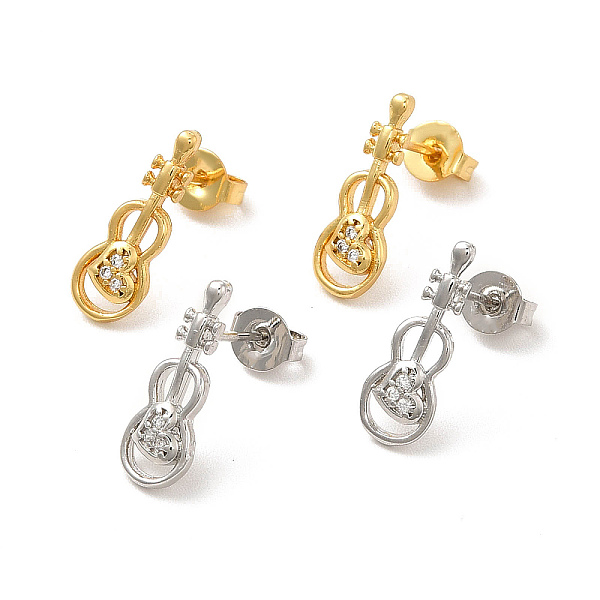 

PandaHall Rack Plating Brass Micro Pave Clear Cubic Zirconia Violin Stud Earrings, Long-Lasting Plated, Lead Free & Cadmium Free, Mixed...