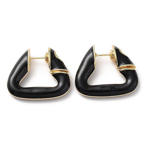 

PandaHall Enamel Trapezoid Hoop Earrring, Real 18K Gold Plated Brass Earrings, Black, 22.5x26x6mm Brass Black