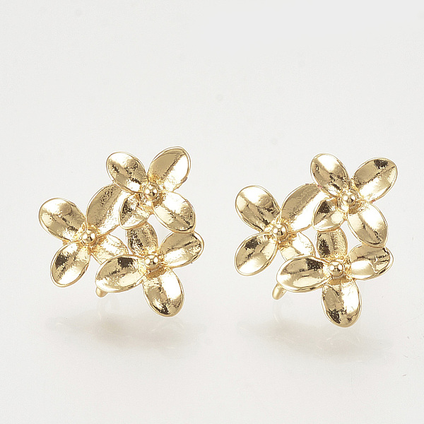 

PandaHall Brass Ear Stud Findings, with Loop, Flower, Nickel Free, Real 18K Gold Plated, 14.5x15mm, Hole: 1mm, Pin: 0.8mm Brass Flower