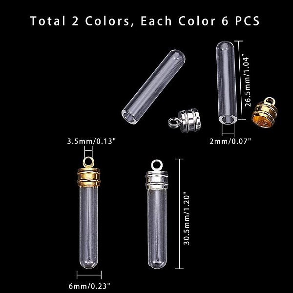 

PandaHall 12 Sets 26mm Clear Glass Bottles Hanging Tube Wish Bottles with Golden/Silver Metal Caps for Necklace Pendant Jewelry Making...