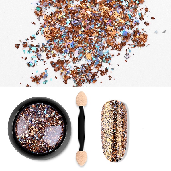 

PandaHall Rainbow Foil Powder, Nail Art Decoration Accessories, Goldenrod, 4cm Foil Glass Others Gold