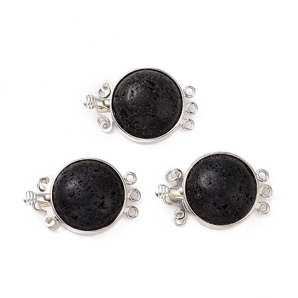 

PandaHall Natural Lava Rock Box Clasps, with Brass Finding, Flat Round, Platinum, 26.5x17.5x8~9mm, Hole: 1mm Lava Rock Flat Round