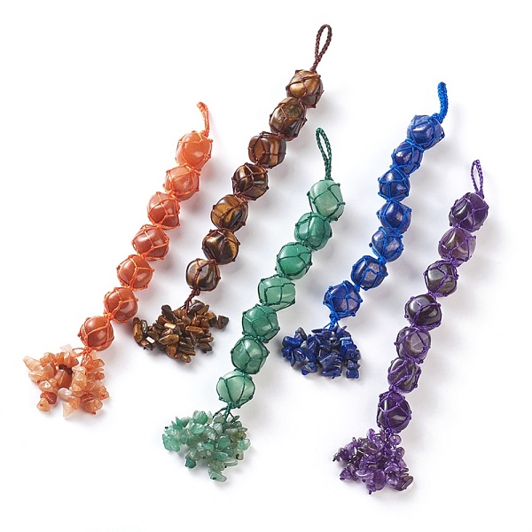 

PandaHall Natural Mixed Gemstone Car Hanging Decorations, Pendant Decorations, 220mm Mixed Stone Nuggets Multicolor