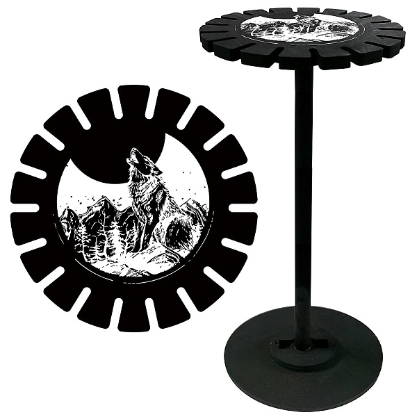 

PandaHall Wooden Wheel, Wooden Display Shelf, Black Holder Stand, Rustic Divination Pendulum Storage Rack, Witch Stuff, Wolf, 120x10mm, Hole...