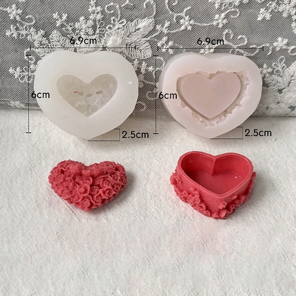 

PandaHall Heart with Flower Food Grade Silicone Candle Molds, For Candle Making, White, 6x6.9x2.5cm, 2pcs/set Silicone Heart White