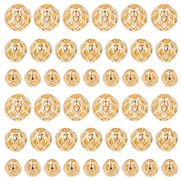 

PandaHall 60Pcs 3 Style Brass Hollow Beads, Round, Golden, 4~8mm, 20pcs/style Brass Round