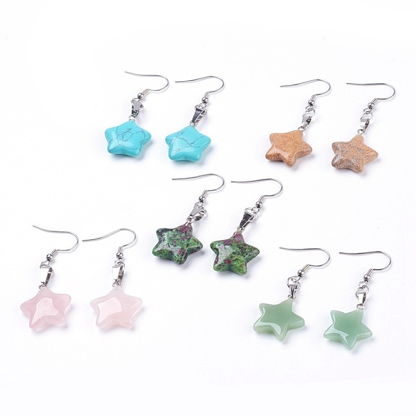 

PandaHall Natural & Synthetic Mixed Gemstone Dangle Earrings, with 304 Stainless Steel Earring Hooks, Star, 52~53mm, Pin: 0.6mm Mixed Stone..., Multicolor