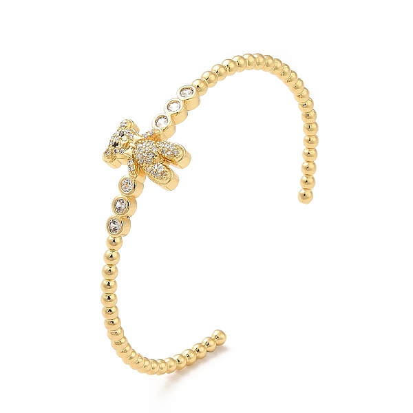 

PandaHall Cubic Zirconia Bear Open Cuff Bangle, Rack Plating Brass Jewelry for Women, Lead Free & Cadium Free, Real 18K Gold Plated, Inner...