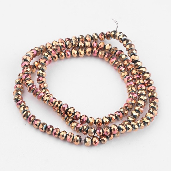 

PandaHall Electroplate Glass Bead Strands, Faceted, Rondelle, Rose Gold Plated, 4x3mm, Hole: 1mm, about 146pcs/strand, 18.8 inch Glass...