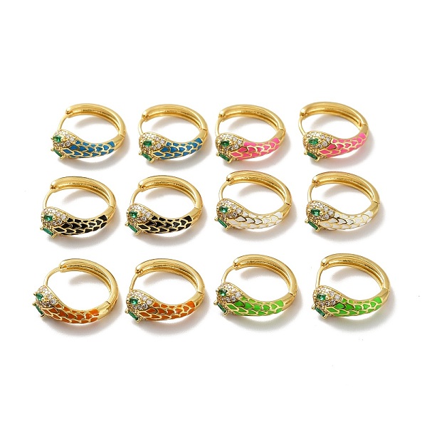 

PandaHall Cubic Zirconia Snake Hoop Earrings with Enamel, Real 18K Gold Plated Brass Hinged Earrings for Women, Cadmium Free & Lead Free..., Multicolor