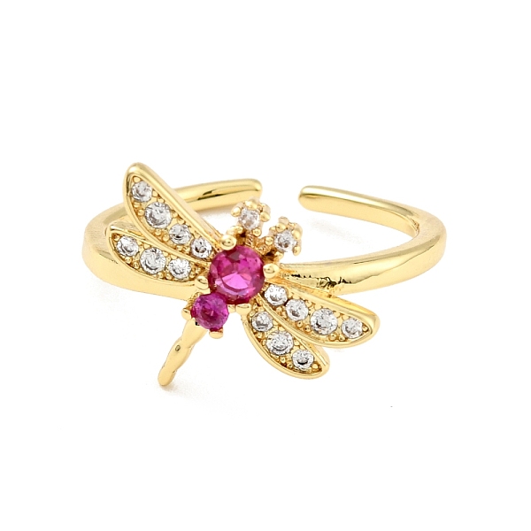 

PandaHall Cubic Zirconia Dragonfly Open Cuff Ring, Real 18K Gold Plated Brass Jewelry for Women, Cadmium Free & Lead Free, Medium Violet Red...